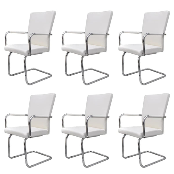 vidaXL Cantilever Chairs 6 pcs. White Faux Leather