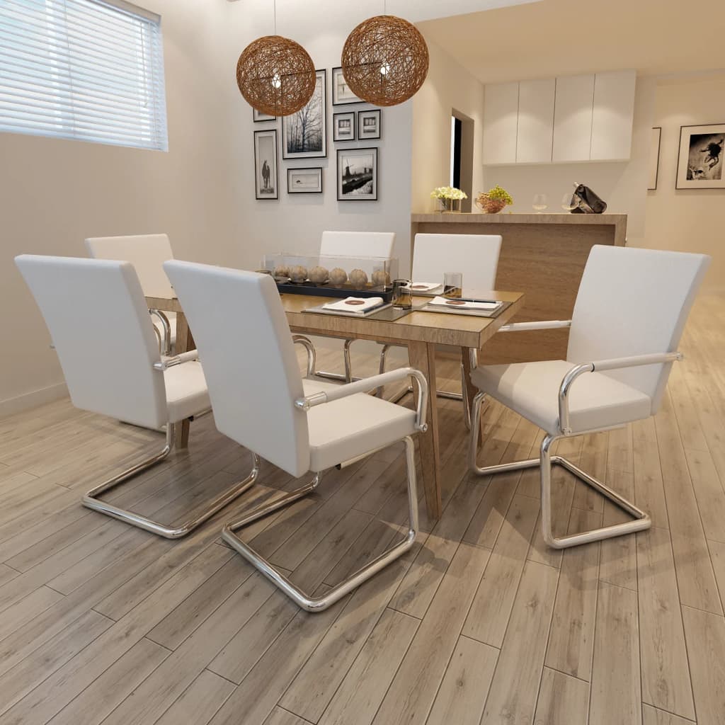 vidaXL Cantilever Chairs 6 pcs. White Faux Leather