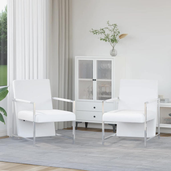 vidaXL Armchairs 2 pcs. Chrome Frame White Faux Leather