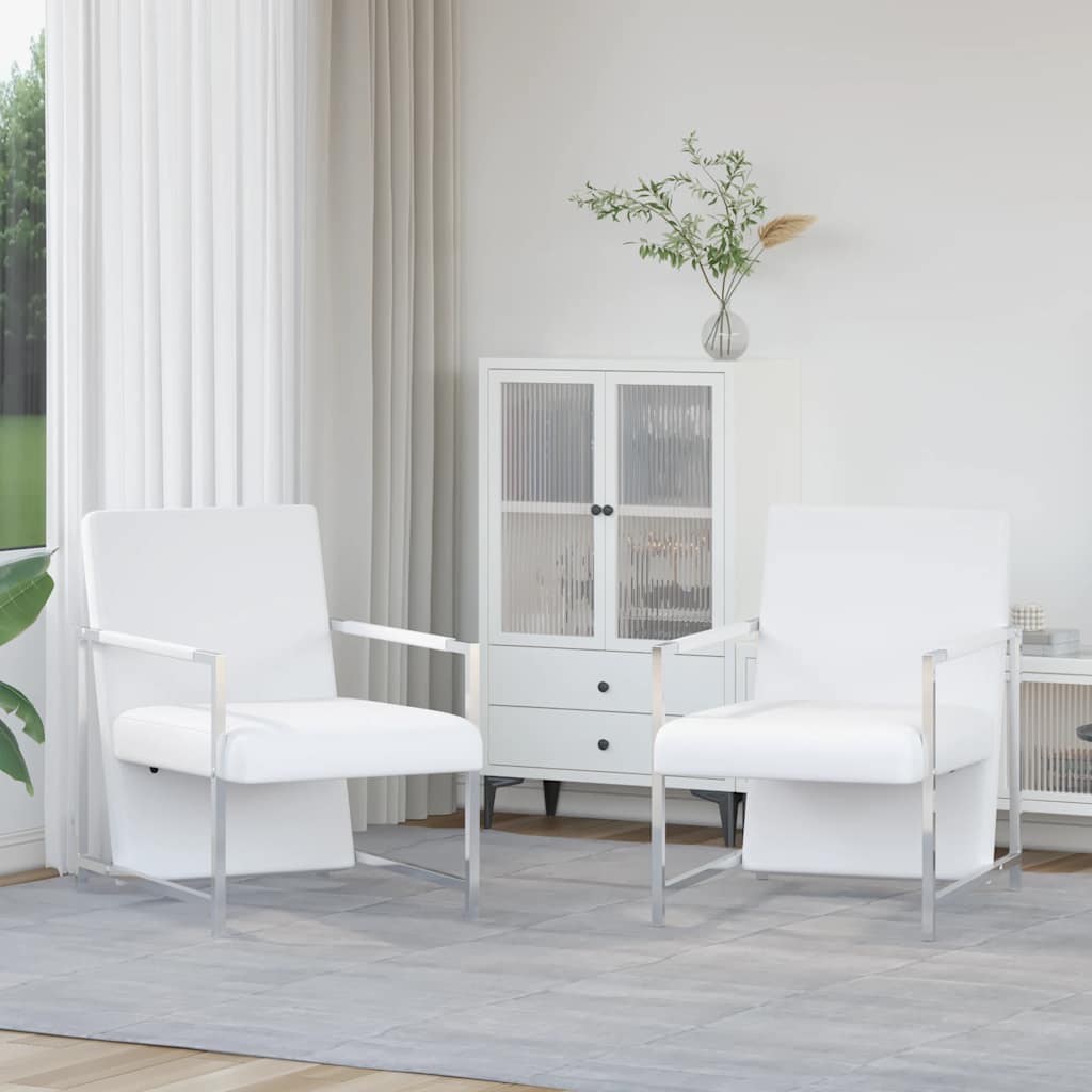 vidaXL Armchairs 2 pcs. Chrome Frame White Faux Leather