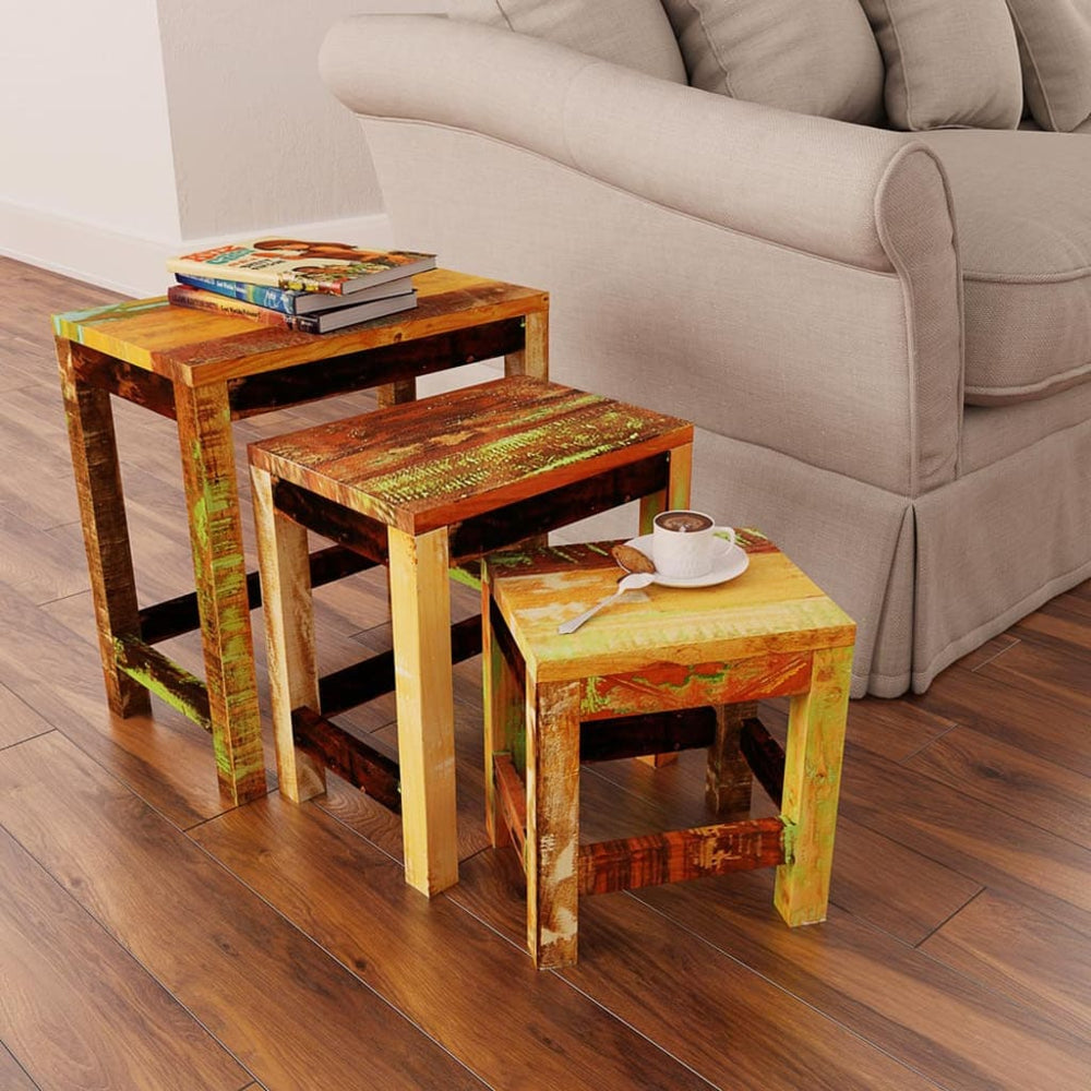 vidaXL 3-Piece Stackable Coffee Table Set Vintage Reclaimed Wood