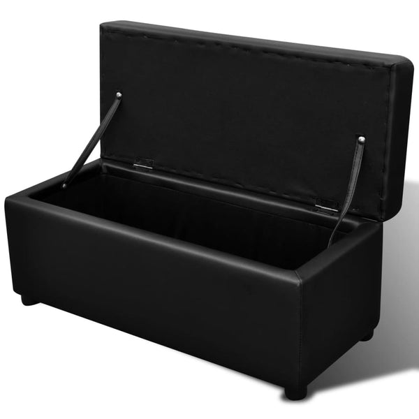 Storage Bench Faux Leather Black Footrest Set 3-piece