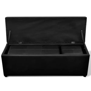 Storage Bench Faux Leather Black Footrest Set 3-piece