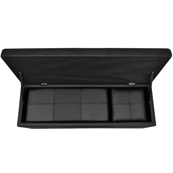 Storage Bench Faux Leather Black Footrest Set 3-piece