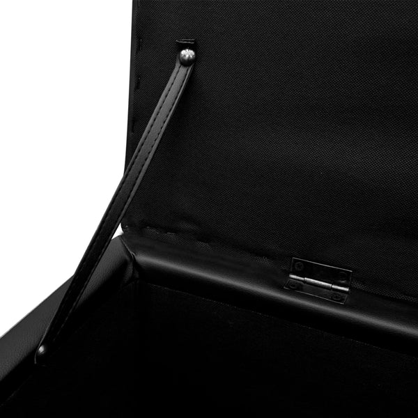 Storage Bench Faux Leather Black Footrest Set 3-piece