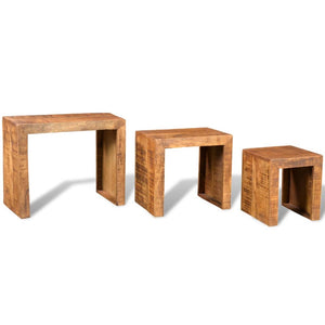 vidaXL 3-Piece Nesting Table Set Solid Mango Wood