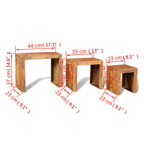 vidaXL 3-Piece Nesting Table Set Solid Mango Wood