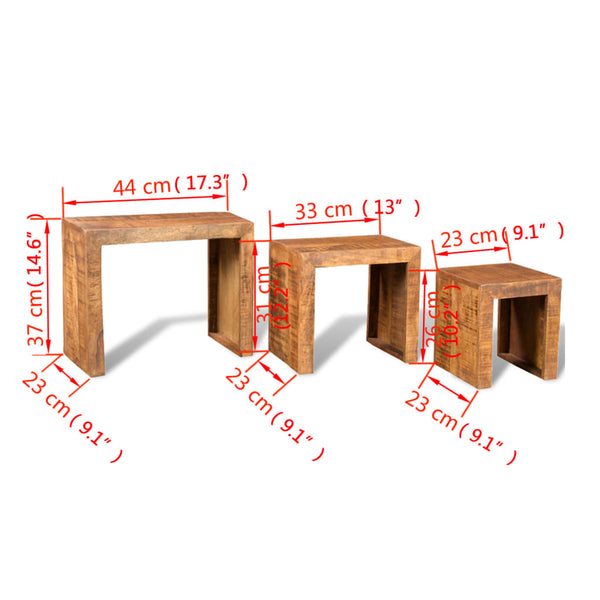 vidaXL 3-Piece Nesting Table Set Solid Mango Wood