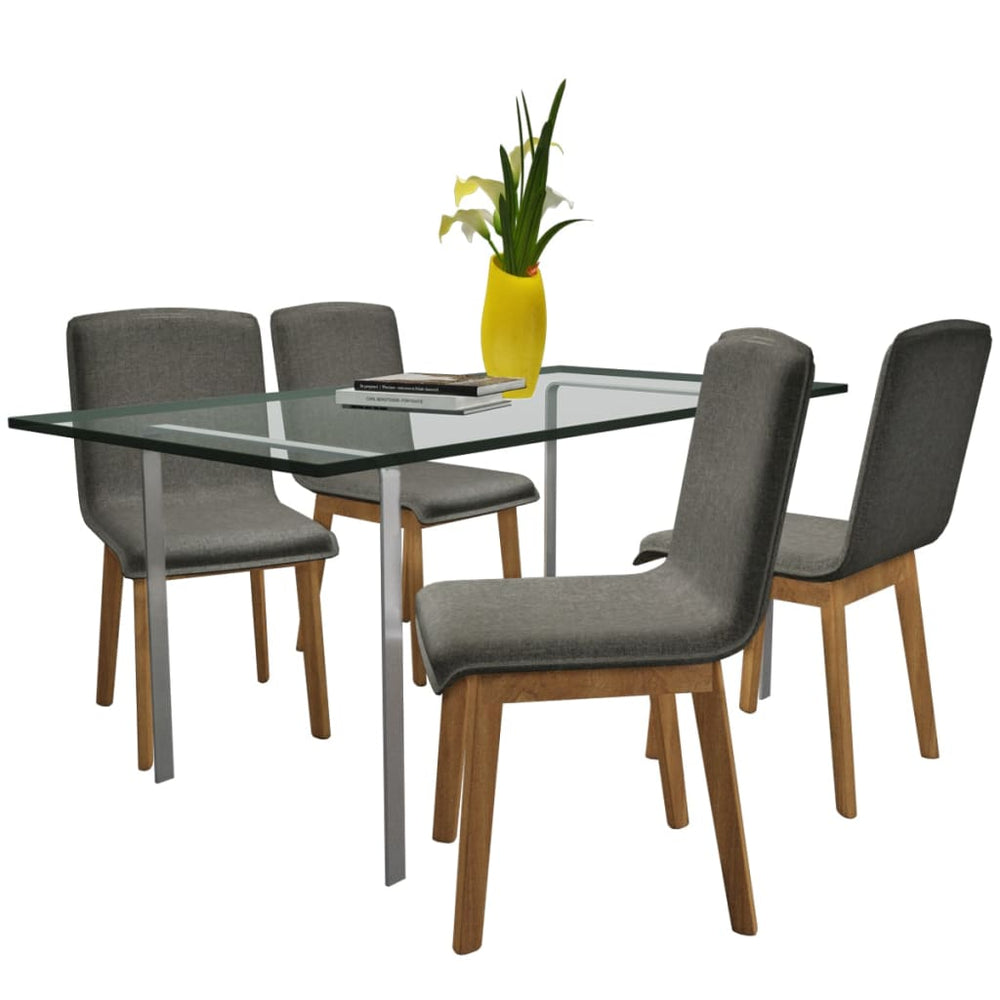 vidaXL Dining Chairs 4 pcs Light Grey Fabric and Solid Oak Wood