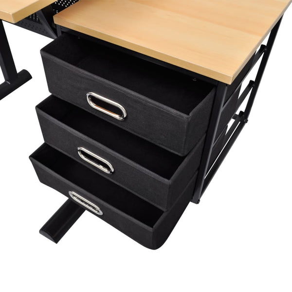 vidaXL Drafting Table with Tiltable Tabletop 3 Drawers and Stool