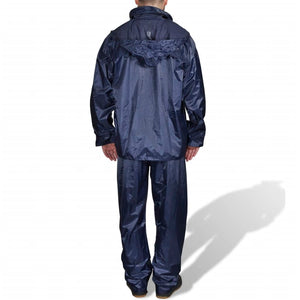 Blue Rain Suit for Men 2-piece with Hood Size L