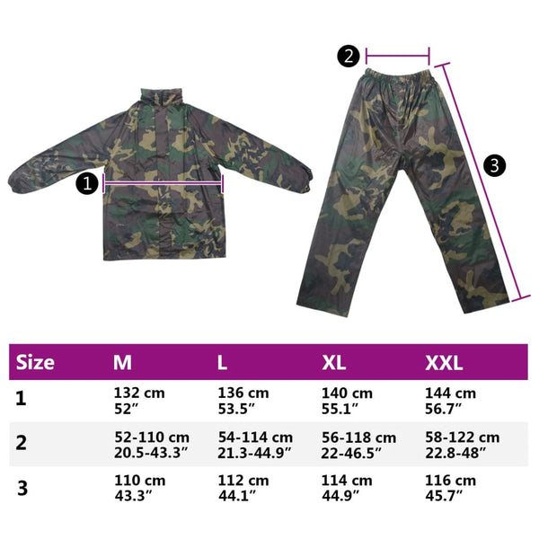 Men's 2-Piece Camouflage Rain Suit with Hood, Size XL