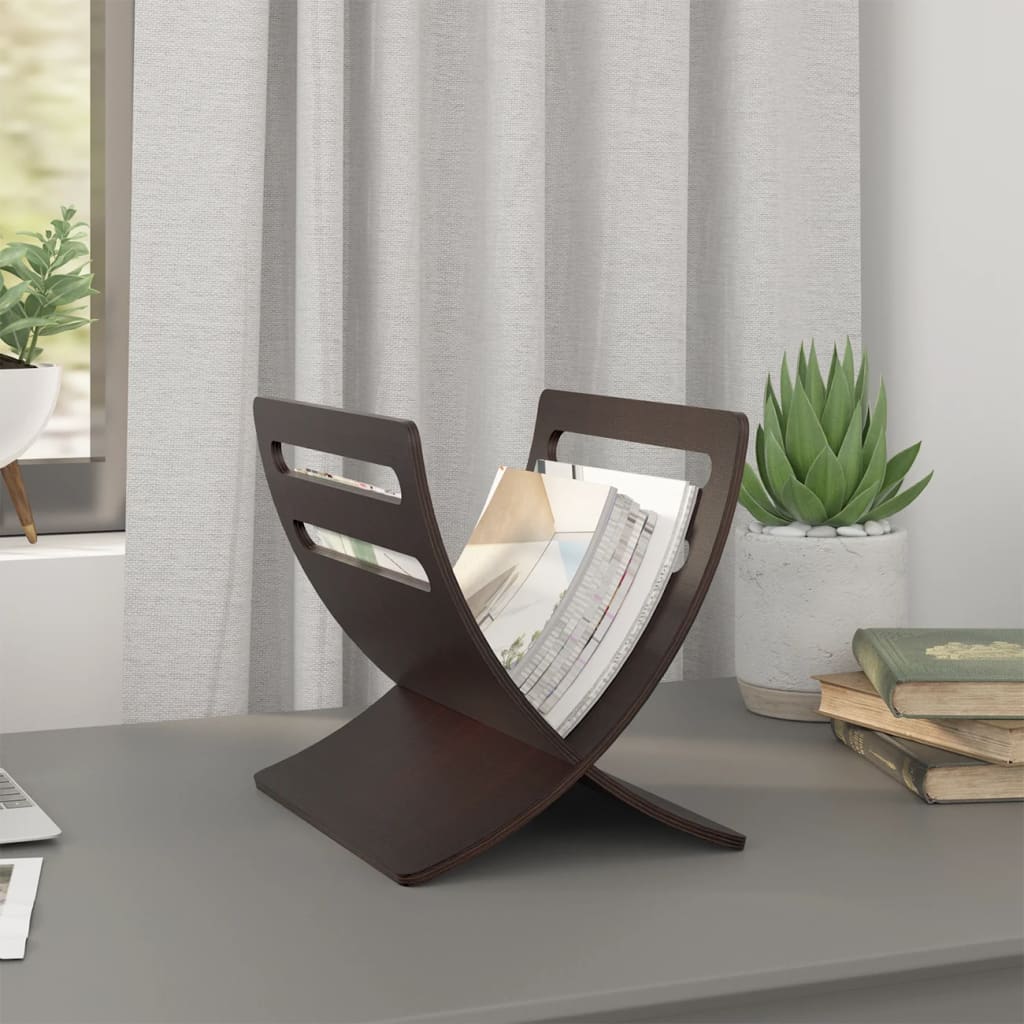vidaXL Freestanding Wooden Newspaper Rack Brown