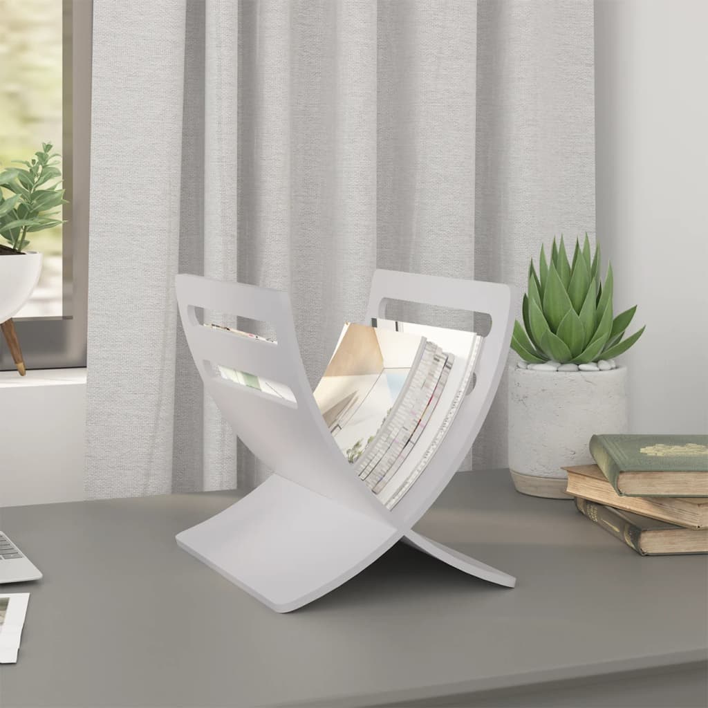 vidaXL Newspaper Rack Wood Freestanding White