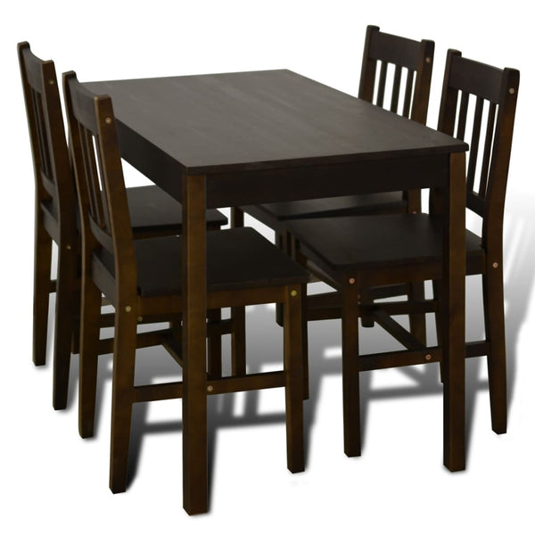Dining Table Wooden Table with 4 Wooden Chairs Dining Room Set Brown