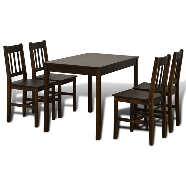 Dining Table Wooden Table with 4 Wooden Chairs Dining Room Set Brown