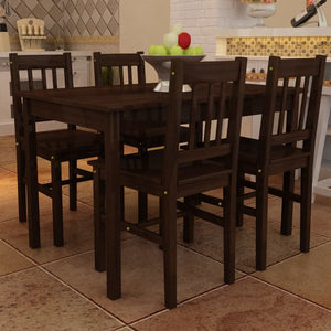 Dining Table Wooden Table with 4 Wooden Chairs Dining Room Set Brown