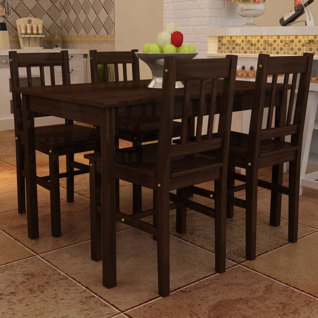 Dining Table Wooden Table with 4 Wooden Chairs Dining Room Set Brown
