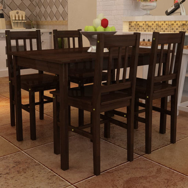 Dining Table Wooden Table with 4 Wooden Chairs Dining Room Set Brown