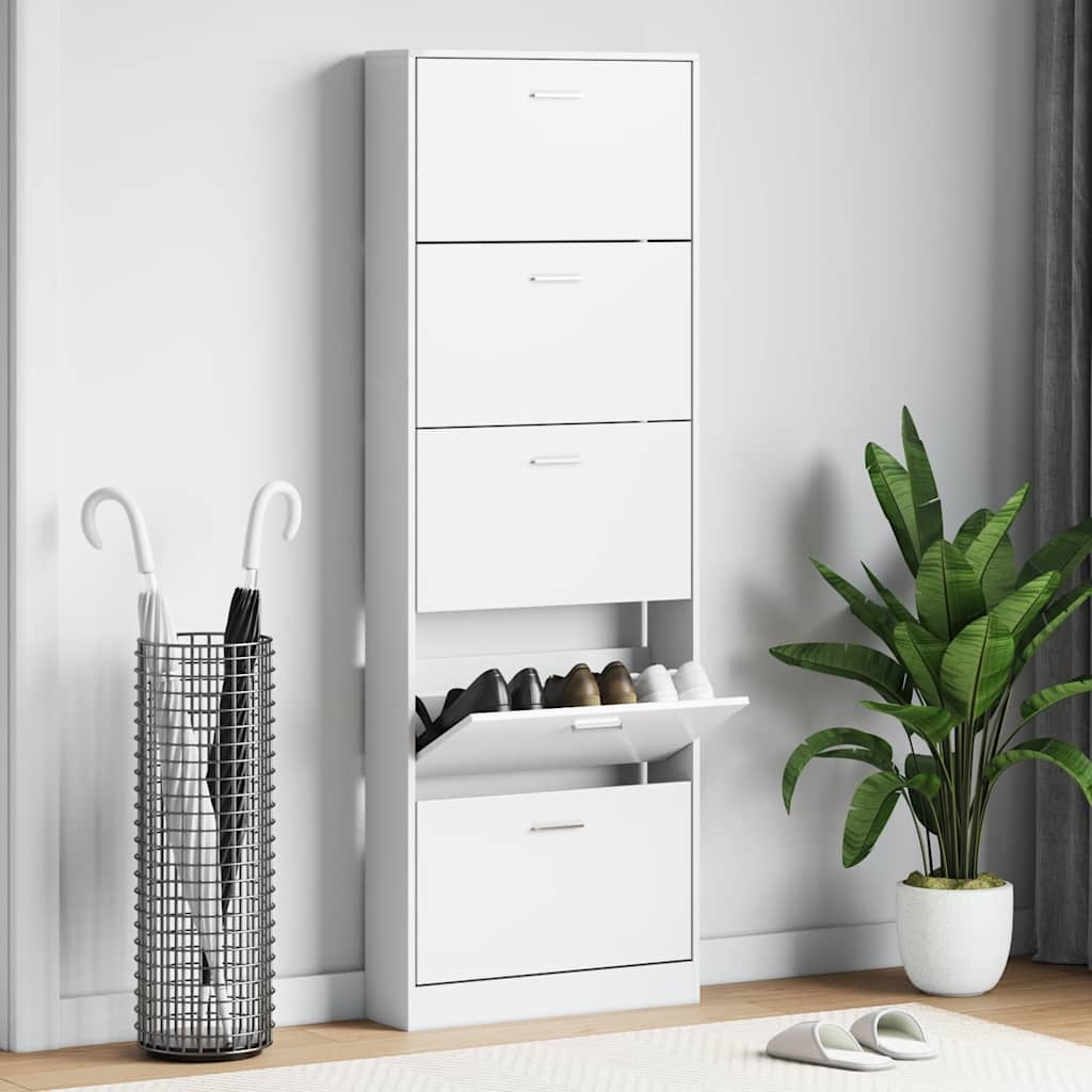 vidaXL Shoe Cabinet with 5 Tipping Drawers White Wood