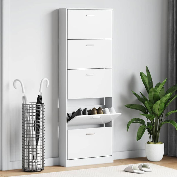 vidaXL Shoe Cabinet with 5 Tipping Drawers White Wood