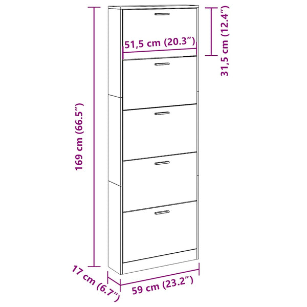 vidaXL Shoe Cabinet with 5 Drop-Down Shoe Compartments Oak-Look Wood