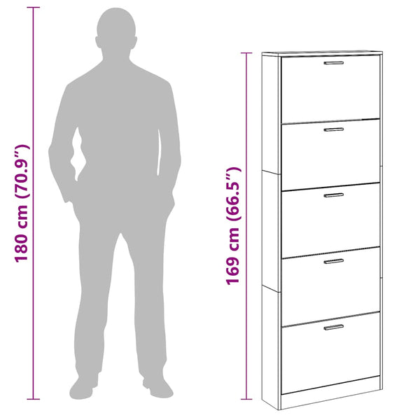 vidaXL Shoe Cabinet with 5 Drop-Down Shoe Compartments Oak-Look Wood