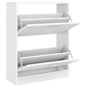 White Wooden Shoe Cabinet with 2 Tilt-Out Shoe Drawers