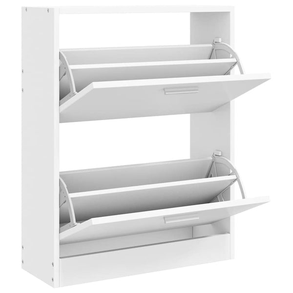 White Wooden Shoe Cabinet with 2 Tilt-Out Shoe Drawers