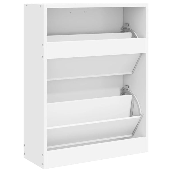 White Wooden Shoe Cabinet with 2 Tilt-Out Shoe Drawers