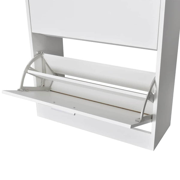 White Wooden Shoe Cabinet with 2 Tilt-Out Shoe Drawers