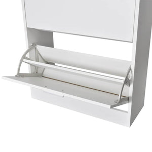 White Wooden Shoe Cabinet with 2 Tilt-Out Shoe Drawers