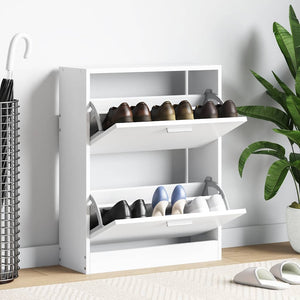 White Wooden Shoe Cabinet with 2 Tilt-Out Shoe Drawers