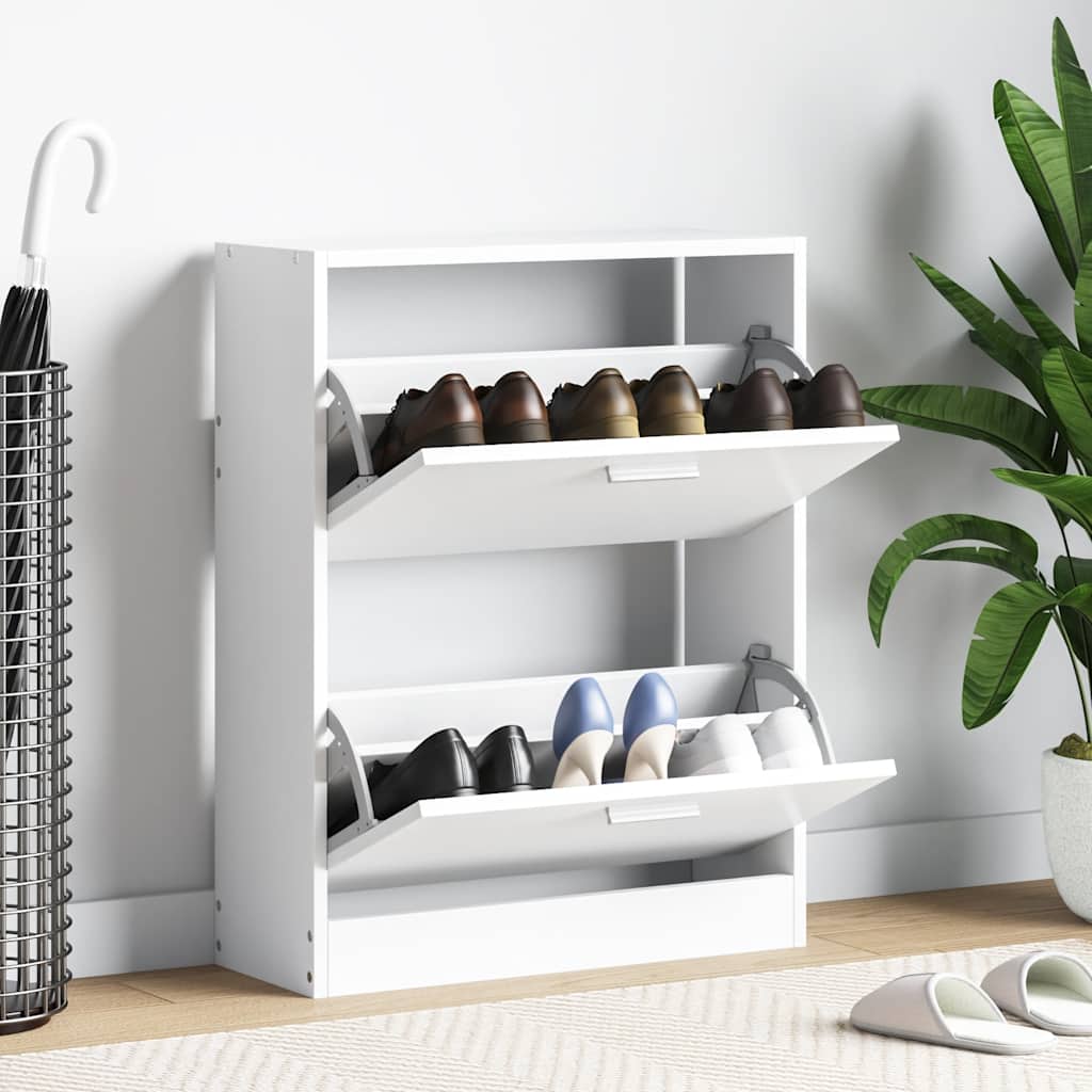 White Wooden Shoe Cabinet with 2 Tilt-Out Shoe Drawers