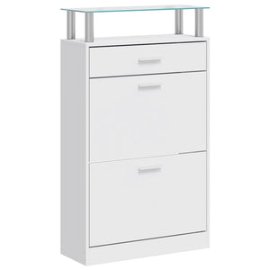 vidaXL Shoe Cabinet with Drawer and Top Glass Shelf Wood White