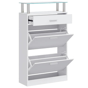 vidaXL Shoe Cabinet with Drawer and Top Glass Shelf Wood White