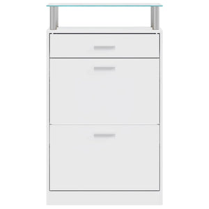 vidaXL Shoe Cabinet with Drawer and Top Glass Shelf Wood White