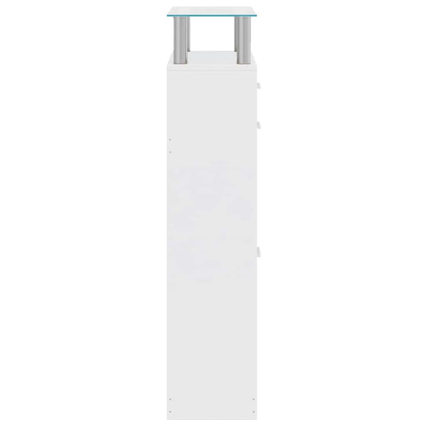 vidaXL Shoe Cabinet with Drawer and Top Glass Shelf Wood White