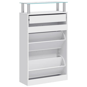 vidaXL Shoe Cabinet with Drawer and Top Glass Shelf Wood White