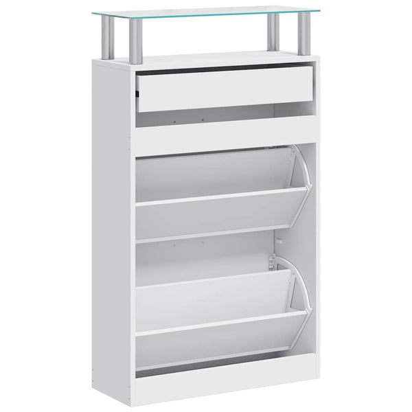 vidaXL Shoe Cabinet with Drawer and Top Glass Shelf Wood White