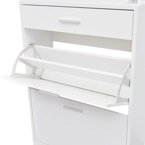 vidaXL Shoe Cabinet with Drawer and Top Glass Shelf Wood White