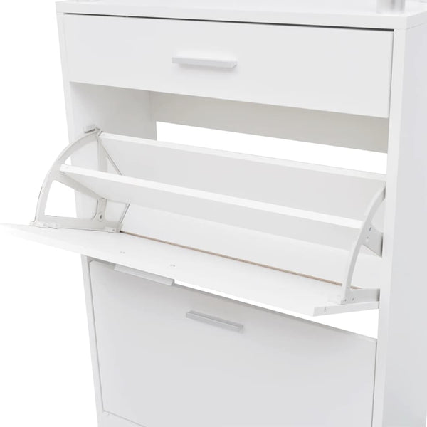 vidaXL Shoe Cabinet with Drawer and Top Glass Shelf Wood White