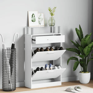 vidaXL Shoe Cabinet with Drawer and Top Glass Shelf Wood White