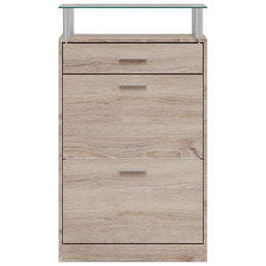 vidaXL Shoe Cabinet with Drawer & Top Glass Shelf Oak Look Wood