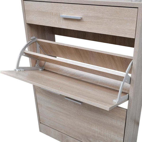 vidaXL Shoe Cabinet with Drawer & Top Glass Shelf Oak Look Wood