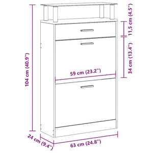 vidaXL Shoe Cabinet with Drawer & Top Glass Shelf Oak Look Wood