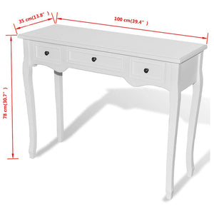 vidaXL Dressing Table Console Table with Three Drawers White