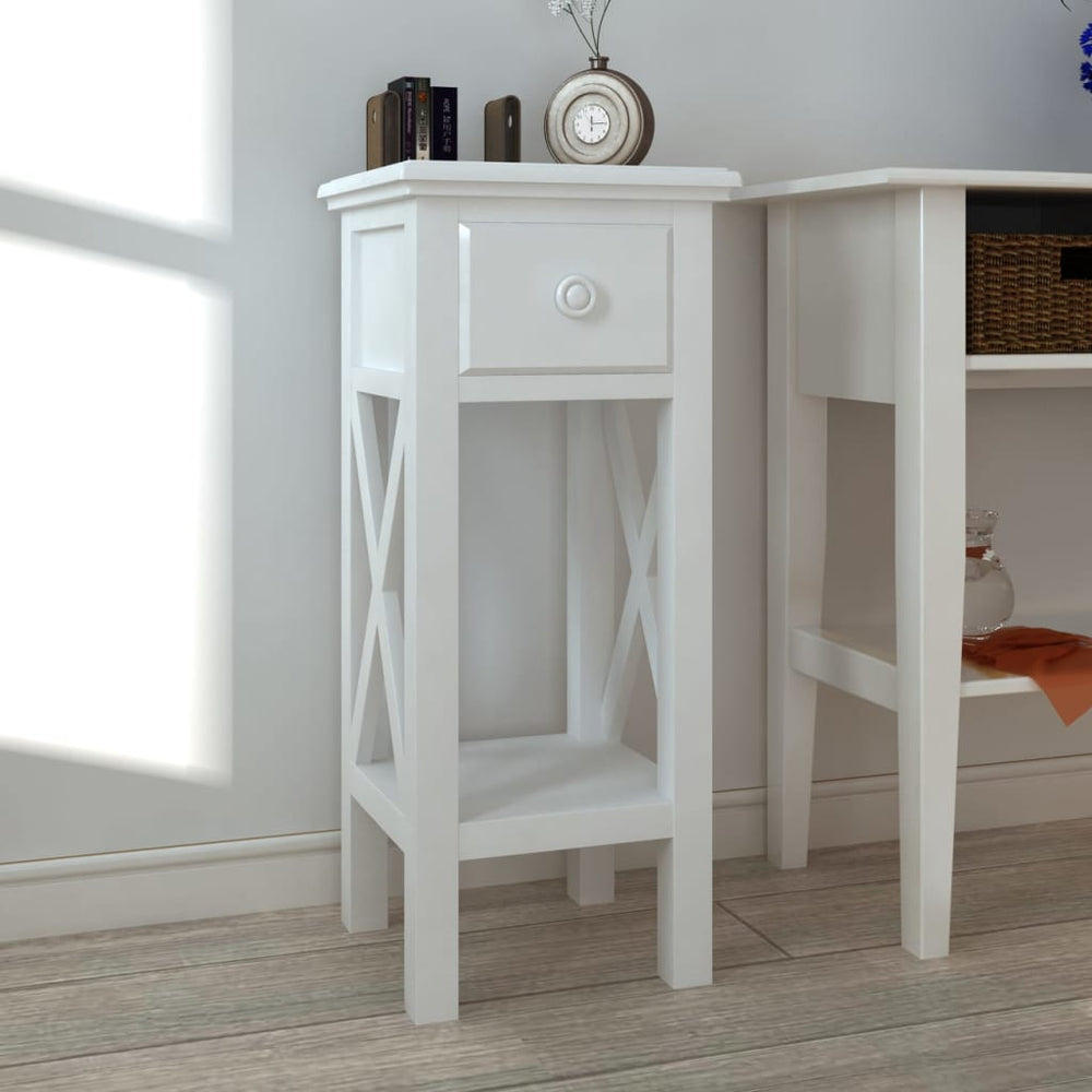 vidaXL End Table with Drawer White