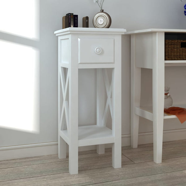 vidaXL End Table with Drawer White