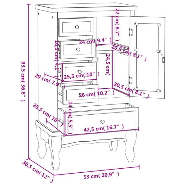 vidaXL Cabinet with 5 Drawers 2 Compartments White